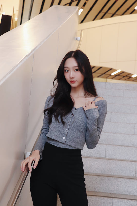 斜帶背心外套Set(有胸墊)