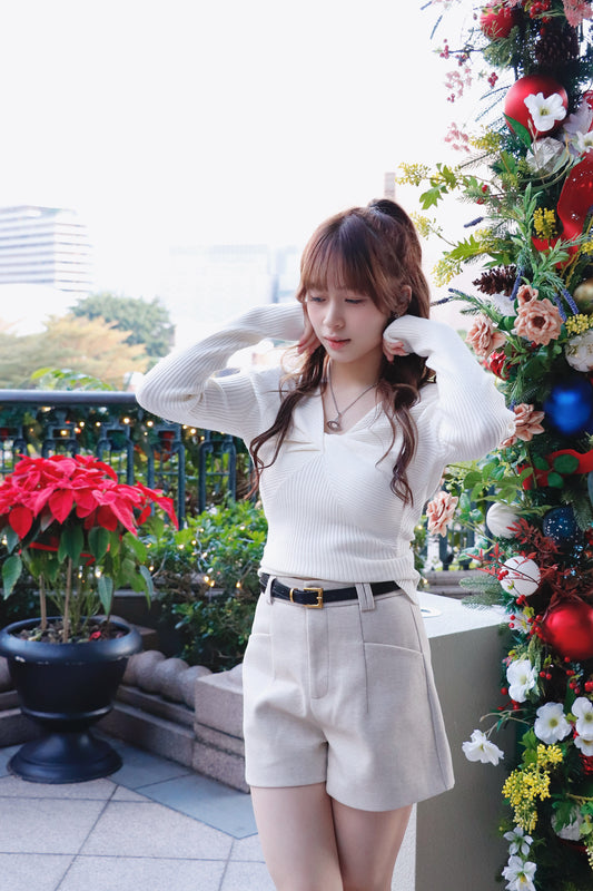 絨面西裝短褲(連皮帶)