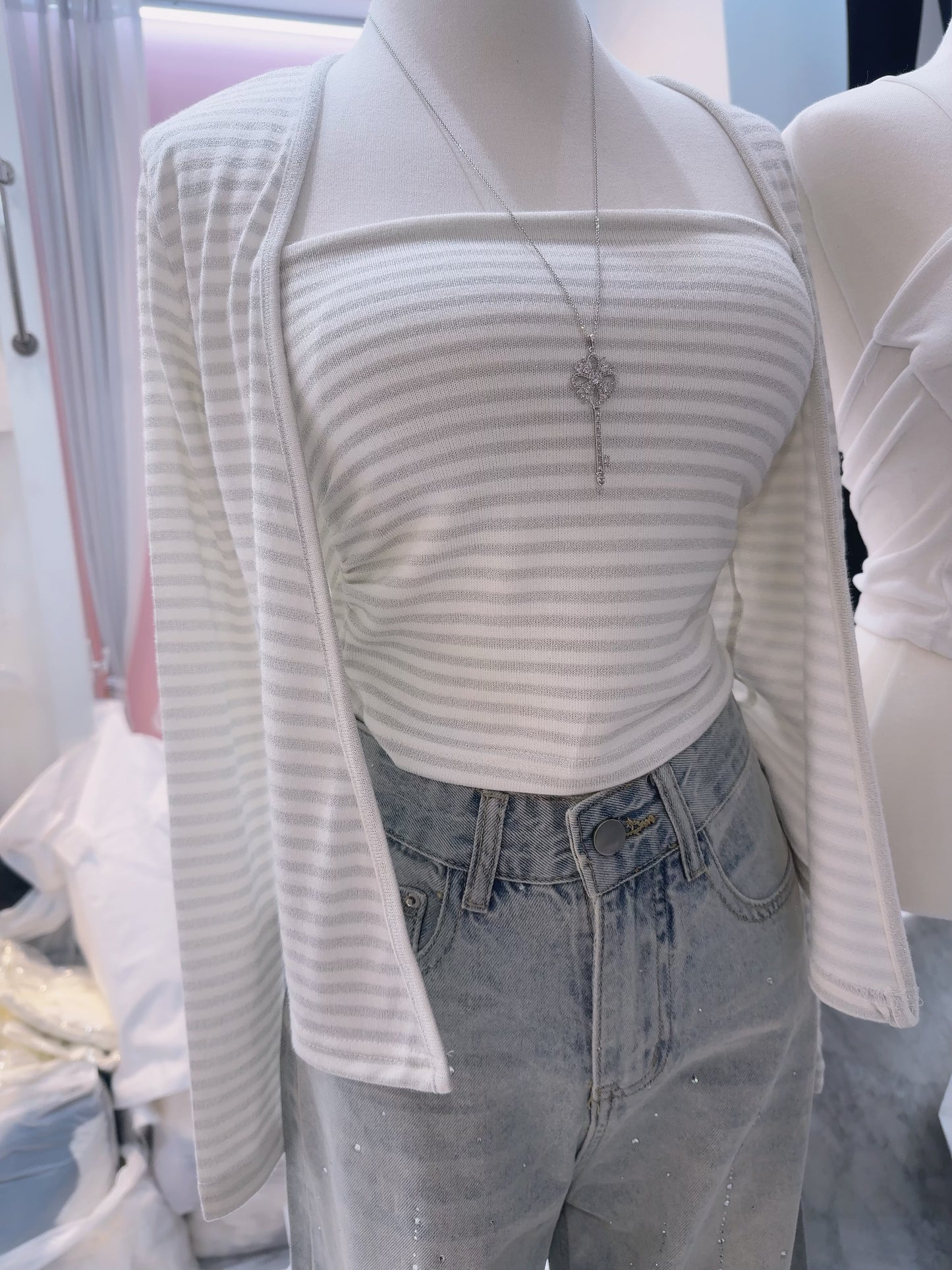 閃光橫紋Bra Top連外套懶人Set✨