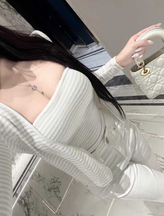 閃光橫紋Bra Top連外套懶人Set✨