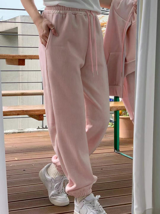 直紋軟棉棉橡根腰褲(直腳/束腳款)