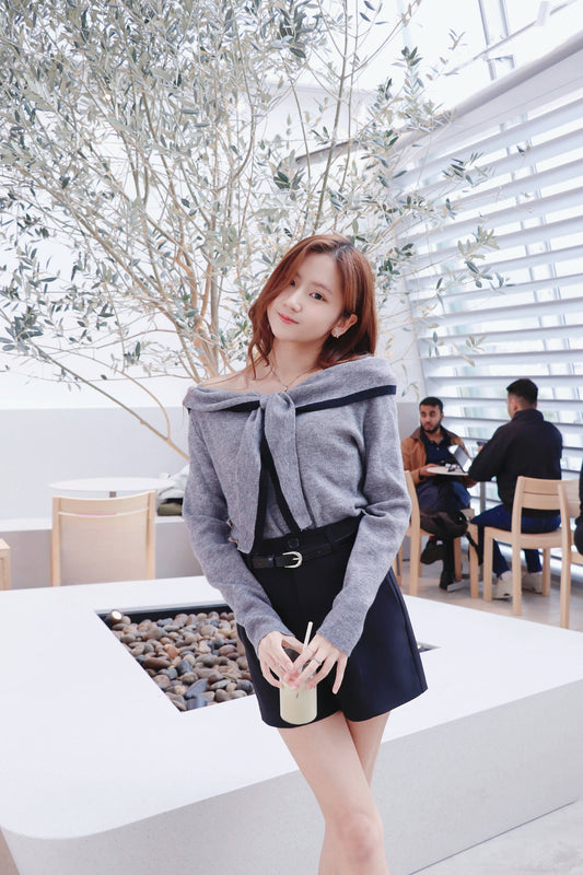 綁帶露膊針織衫