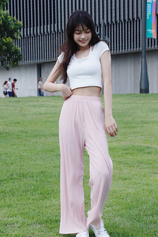 直紋彈彈鬆身褲(Summer Version)-太長可就咁剪短褲腳