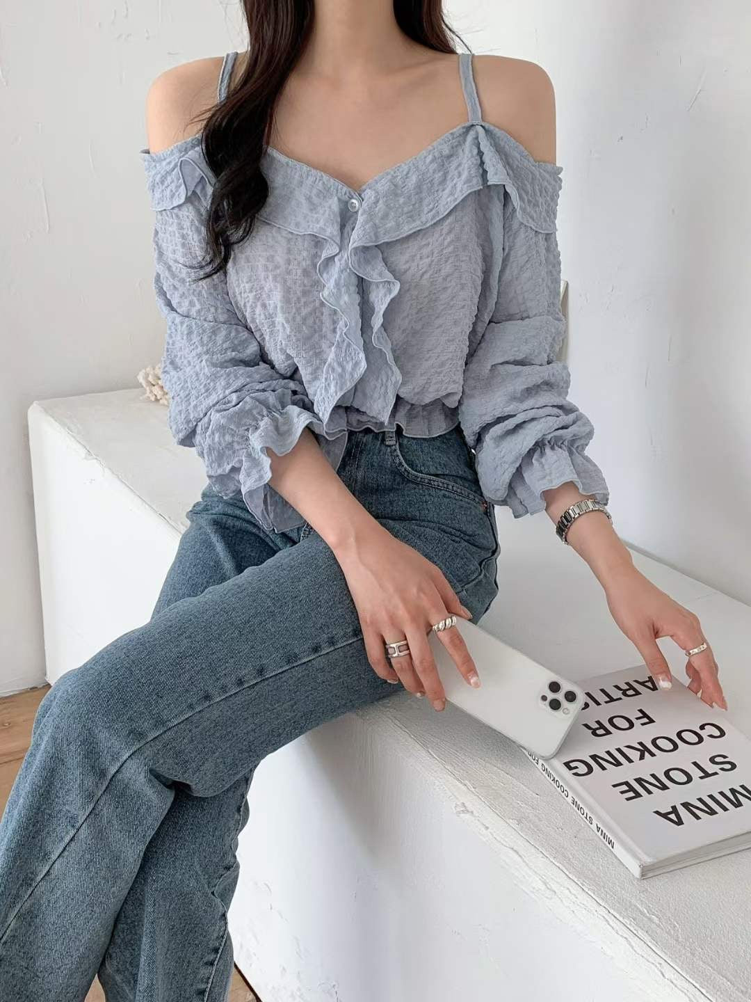 皺摺荷葉邊Blouse