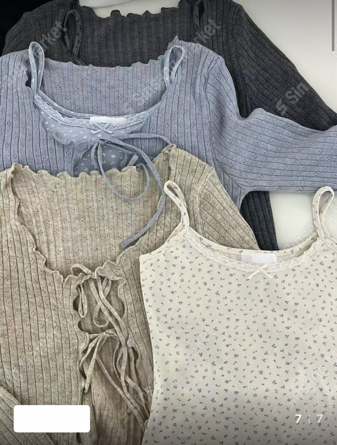 碎花背心連木耳邊外套Set