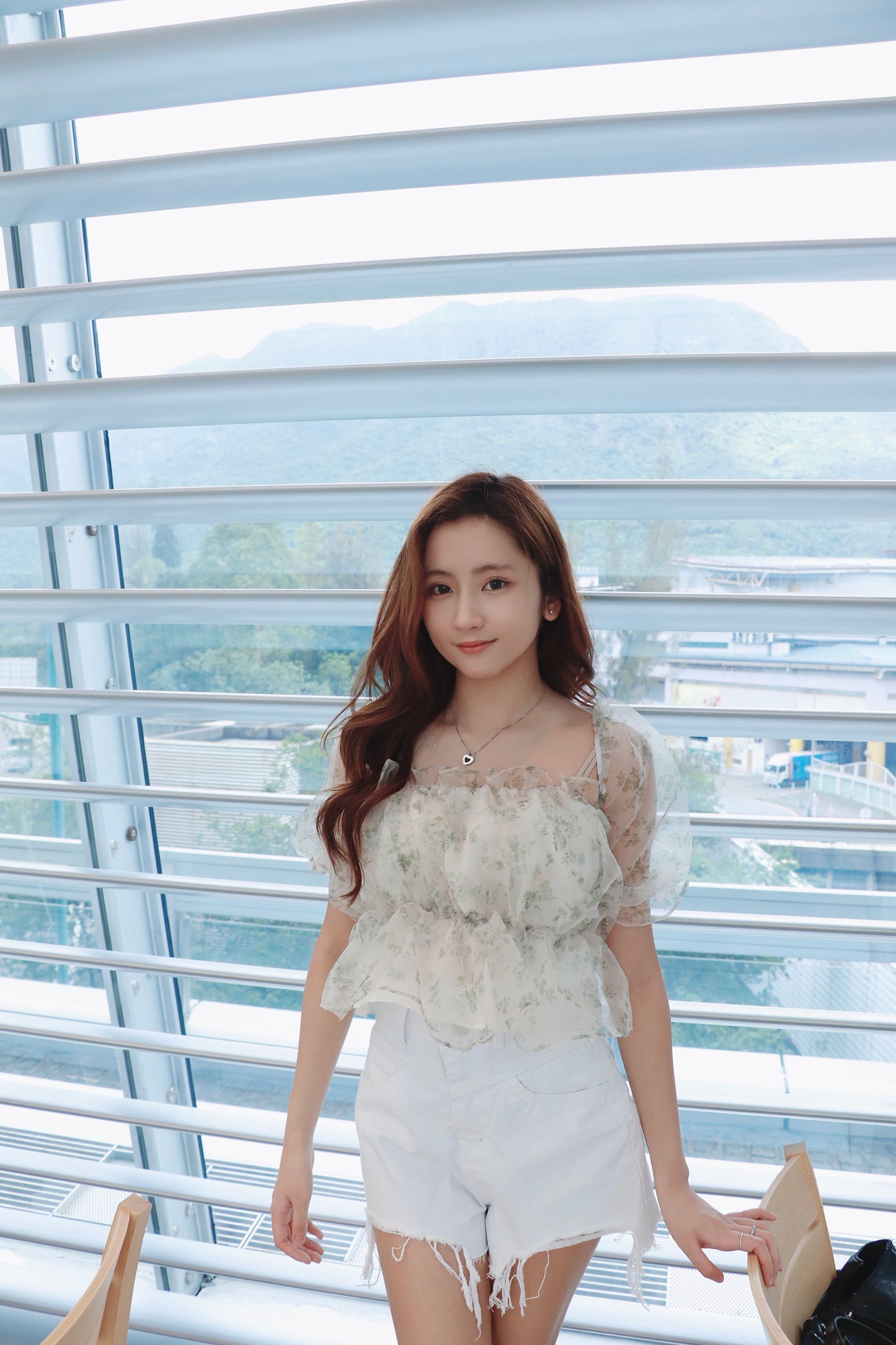 薄紗碎花兩著泡泡袖衫