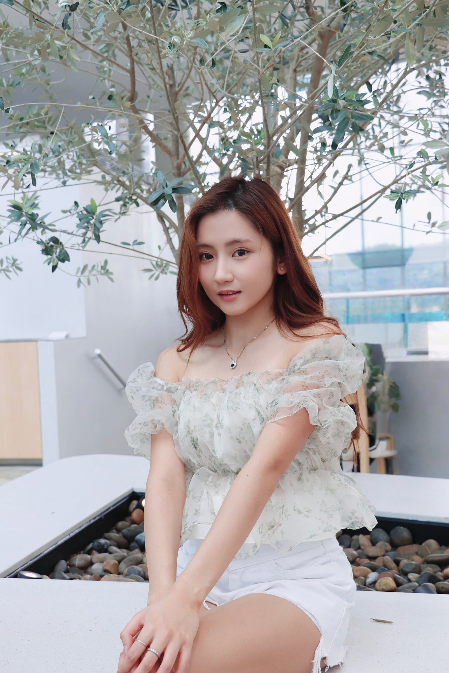 薄紗碎花兩著泡泡袖衫