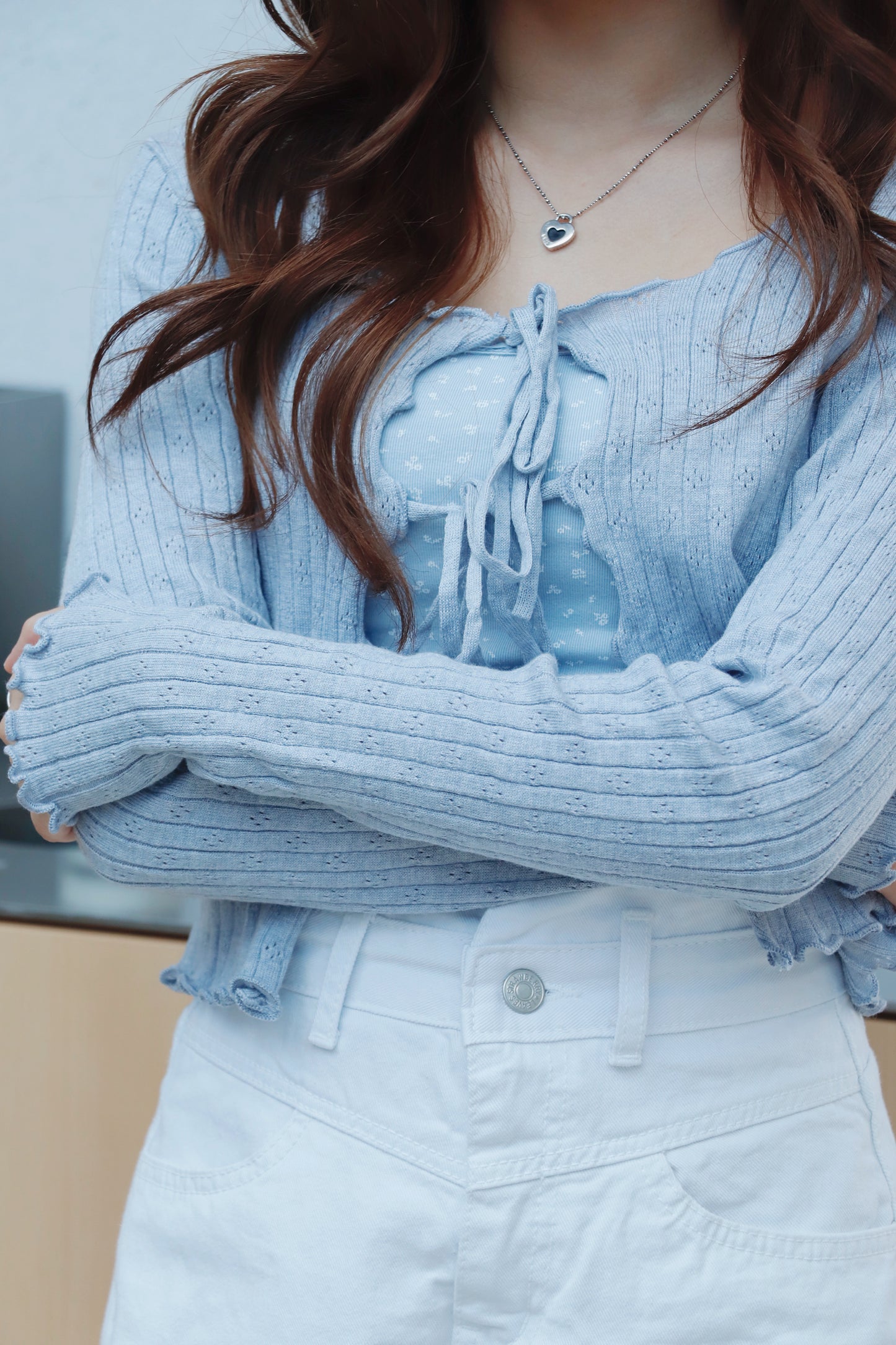 碎花背心連木耳邊外套Set