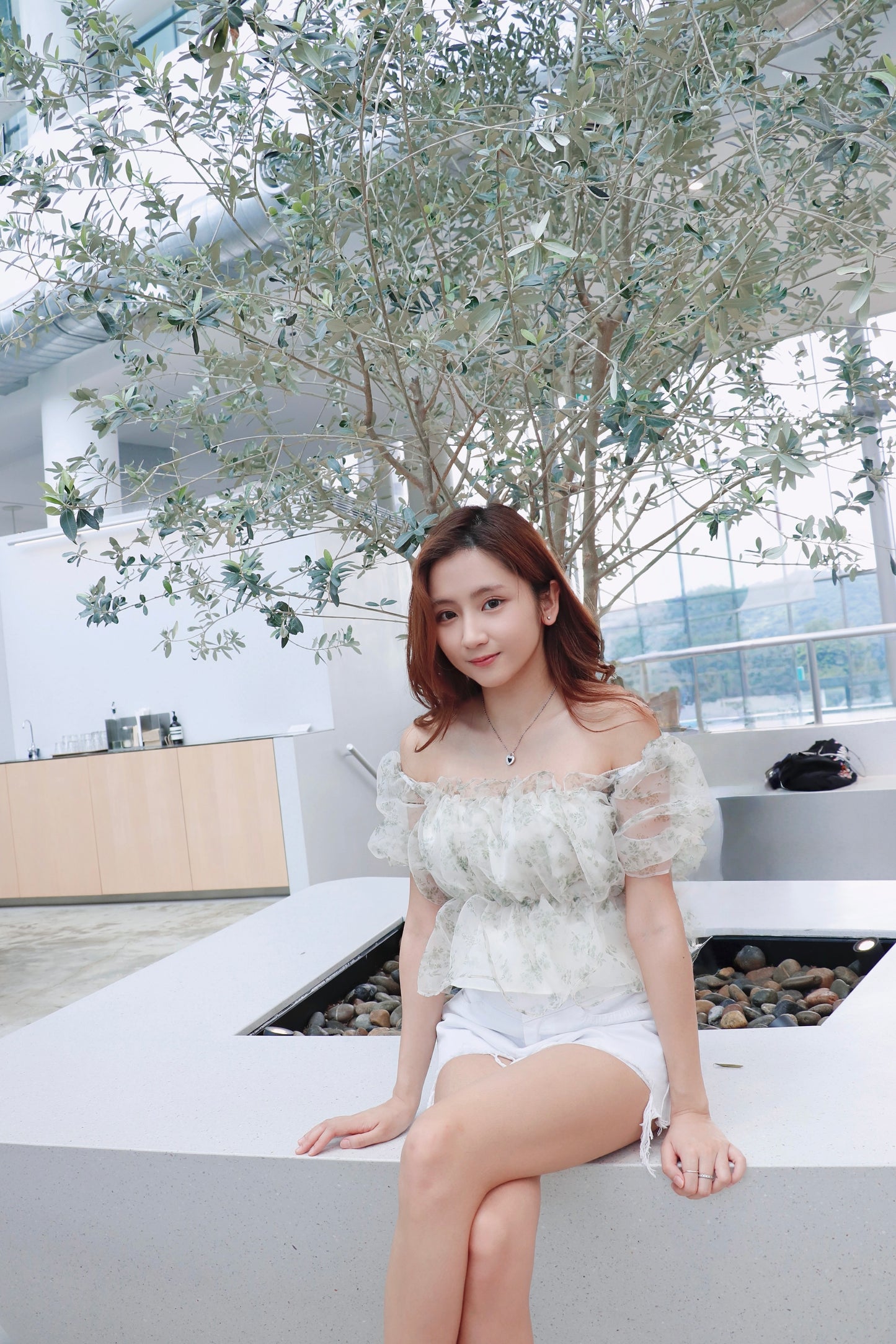 薄紗碎花兩著泡泡袖衫