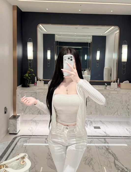 閃光橫紋Bra Top連外套懶人Set✨