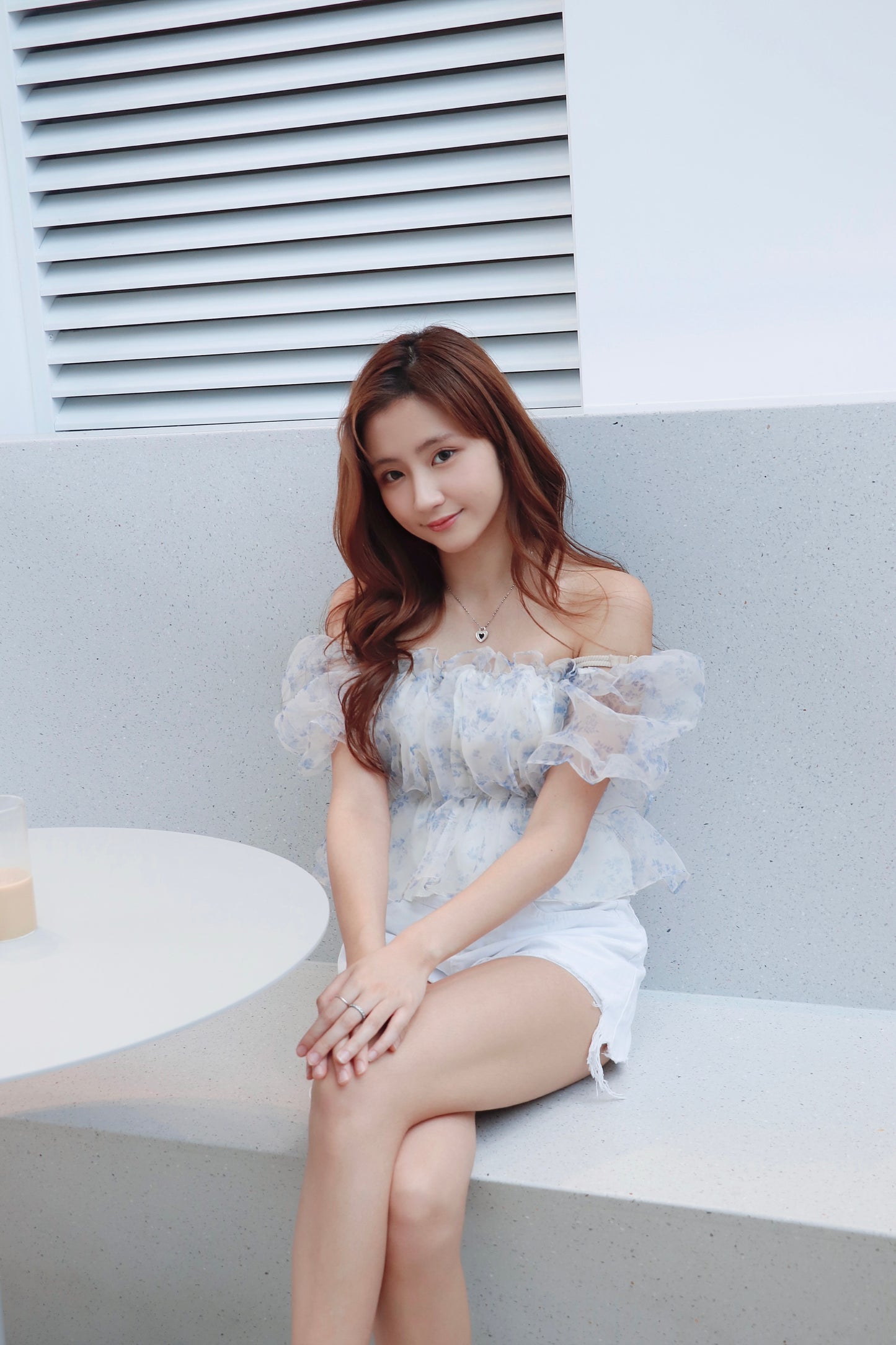 薄紗碎花兩著泡泡袖衫