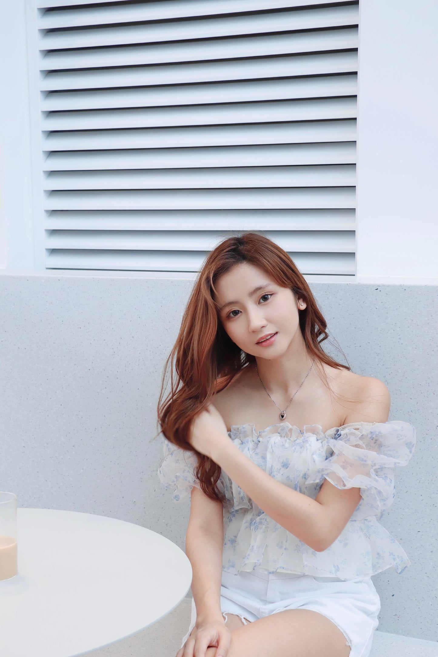 薄紗碎花兩著泡泡袖衫