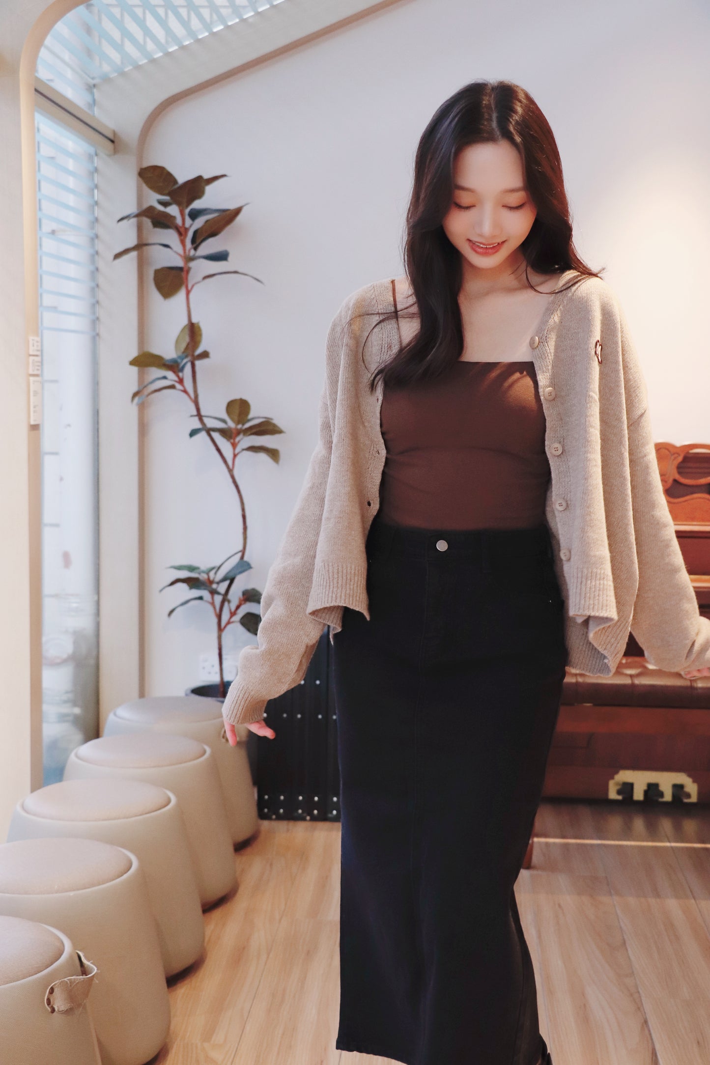 薄絨靚Cut橡筋腰牛仔長裙