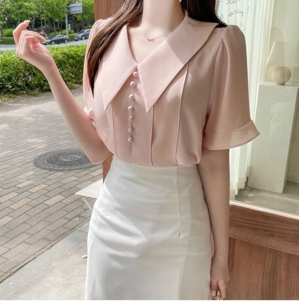 小布鈕雪紡Blouse