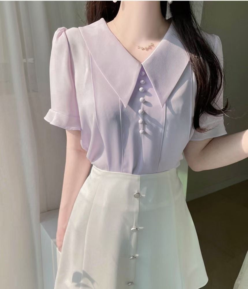 小布鈕雪紡Blouse